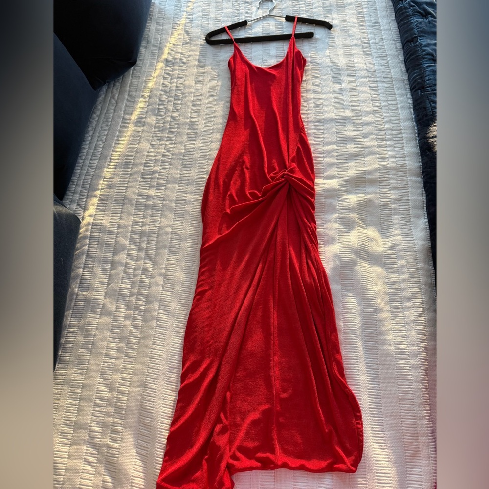 JLUXLABEL Red Ruched Slip Maxi Dress